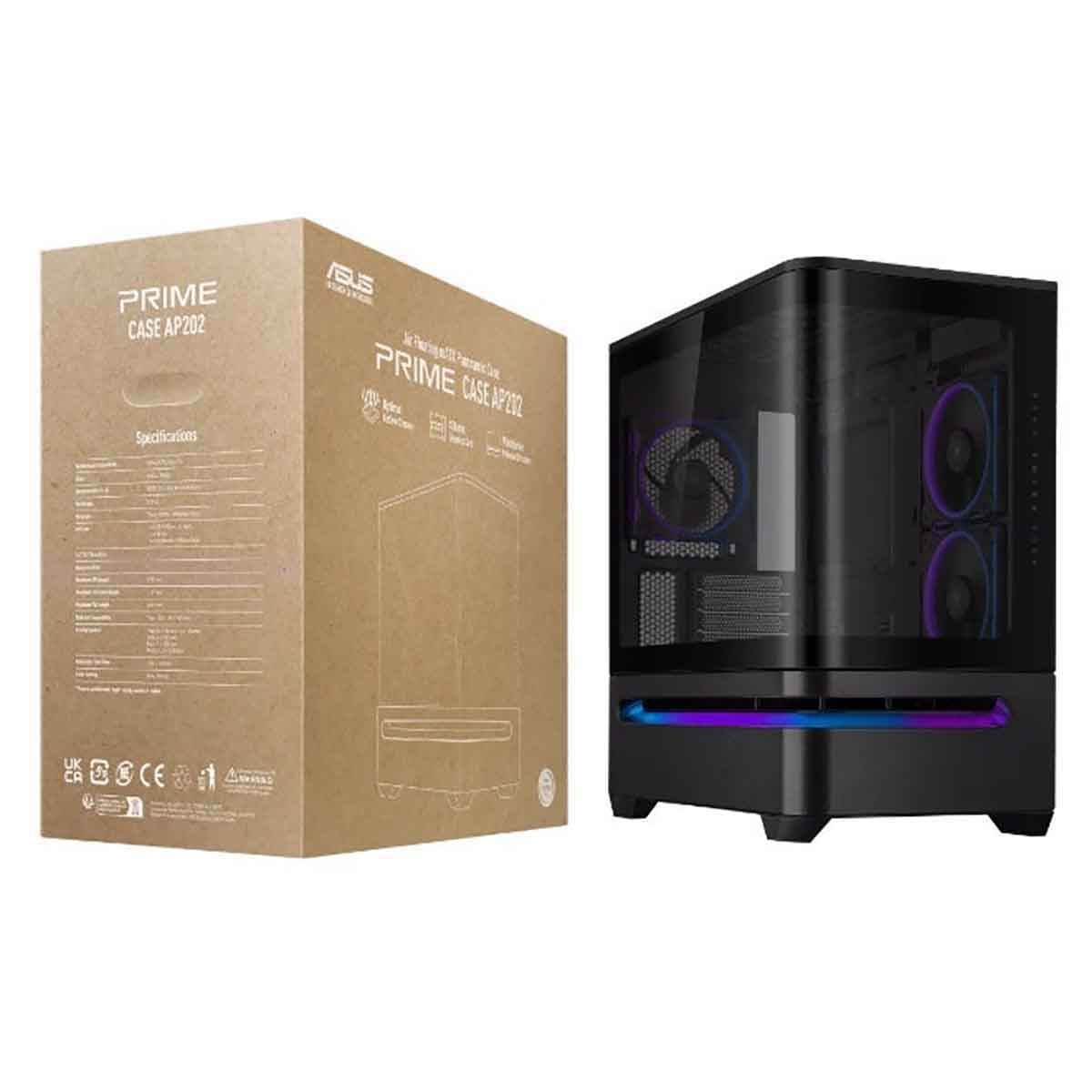 Asus Black Prime AP202 TG ARGB Mid-Tower Gaming PC Case