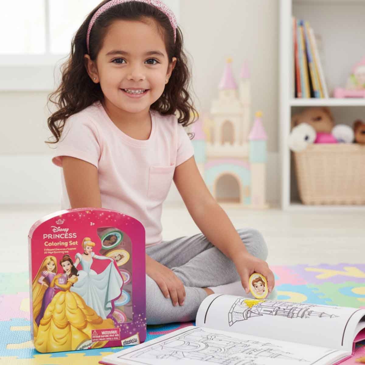 ديزني برينسيس مجموعة تلوين مع أقلام شمعية بأشكال للأطفال بعمر 3-4 سنوات