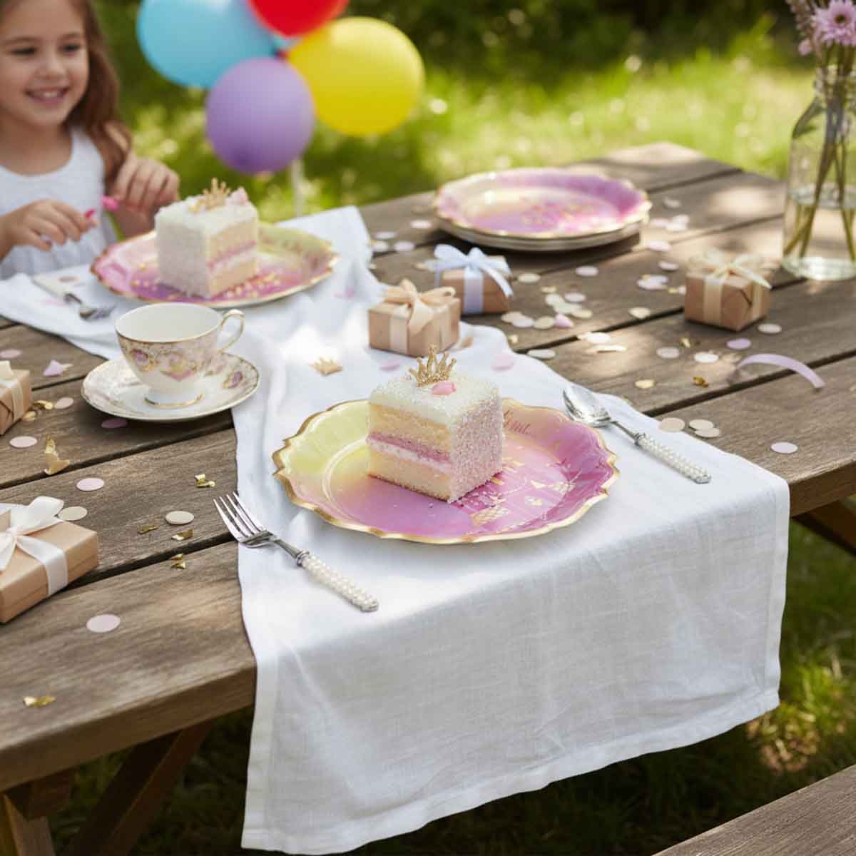 Disney Princess 8-Piece 10.5" Metallic Round Plate Set