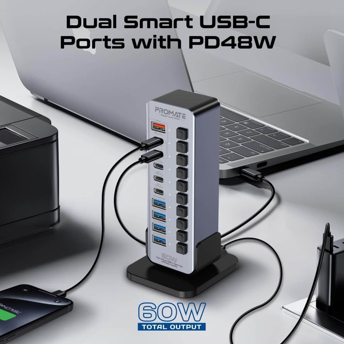Promate 14-in-1 Multiport 60W USB-C Tower Hub