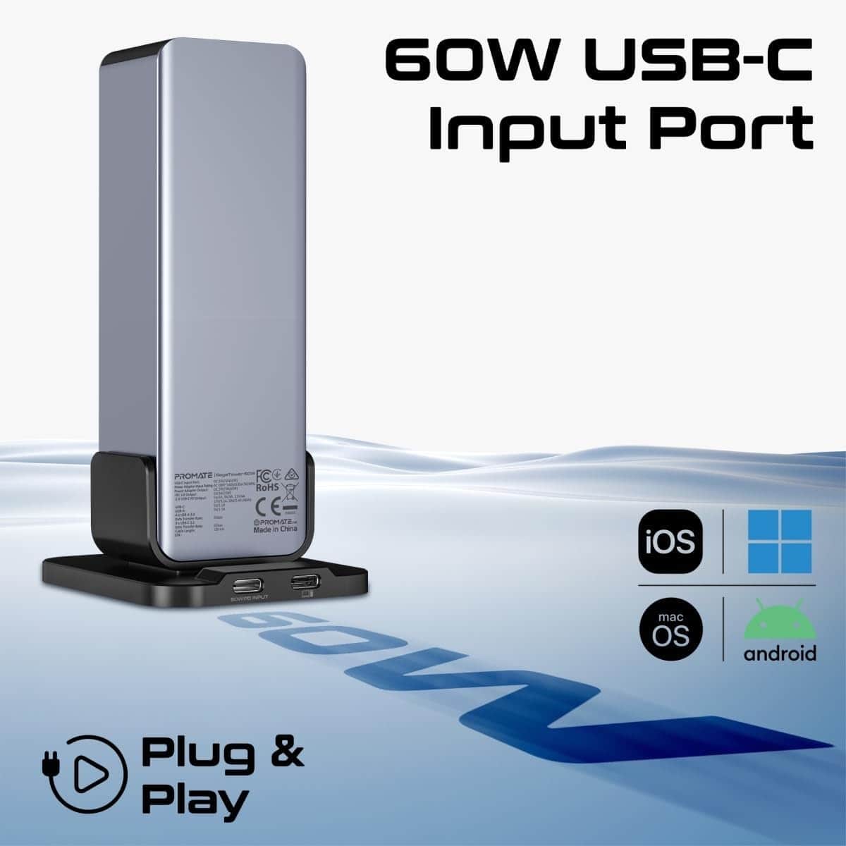 Promate 14-in-1 Multiport 60W USB-C Tower Hub