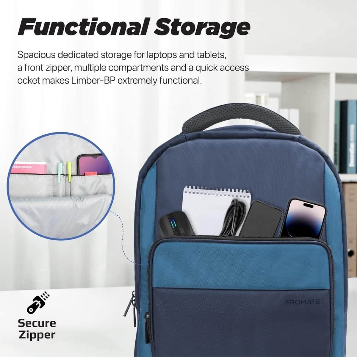 Promate 15.6" Limber-BP Lightweight Laptop Backpack
