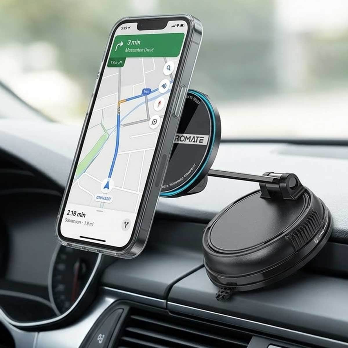 Promate 15W MagSafe Wireless Car Charger Mount with Dual USB-C Ports