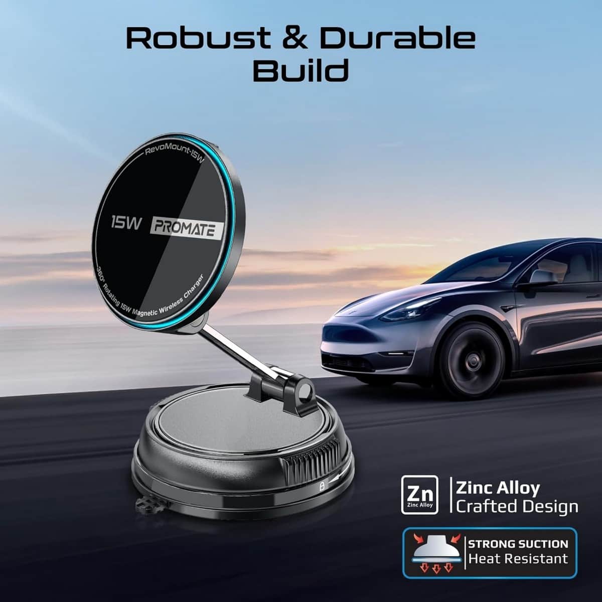 Promate 15W MagSafe Wireless Car Charger Mount with Dual USB-C Ports