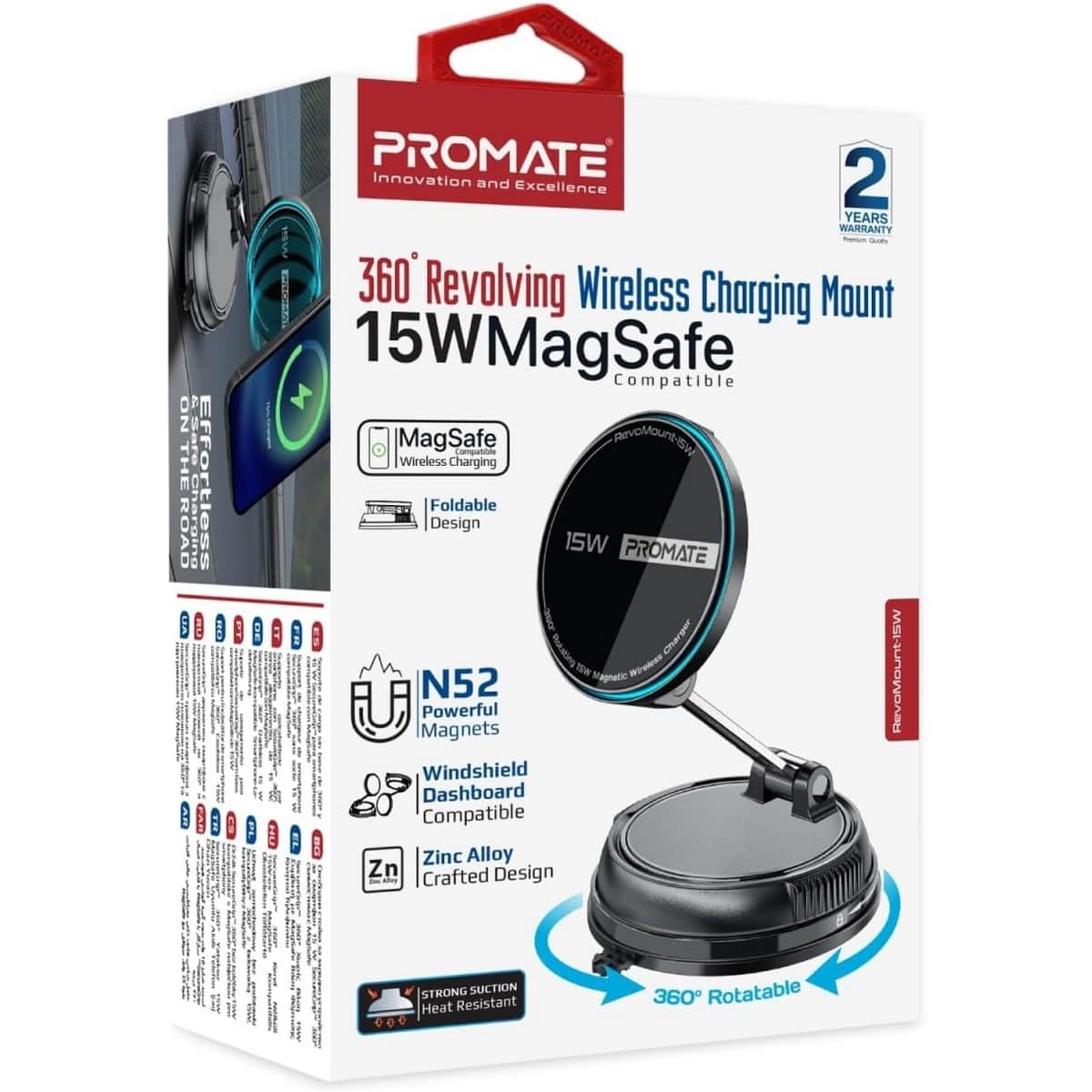 Promate 15W MagSafe Wireless Car Charger Mount with Dual USB-C Ports