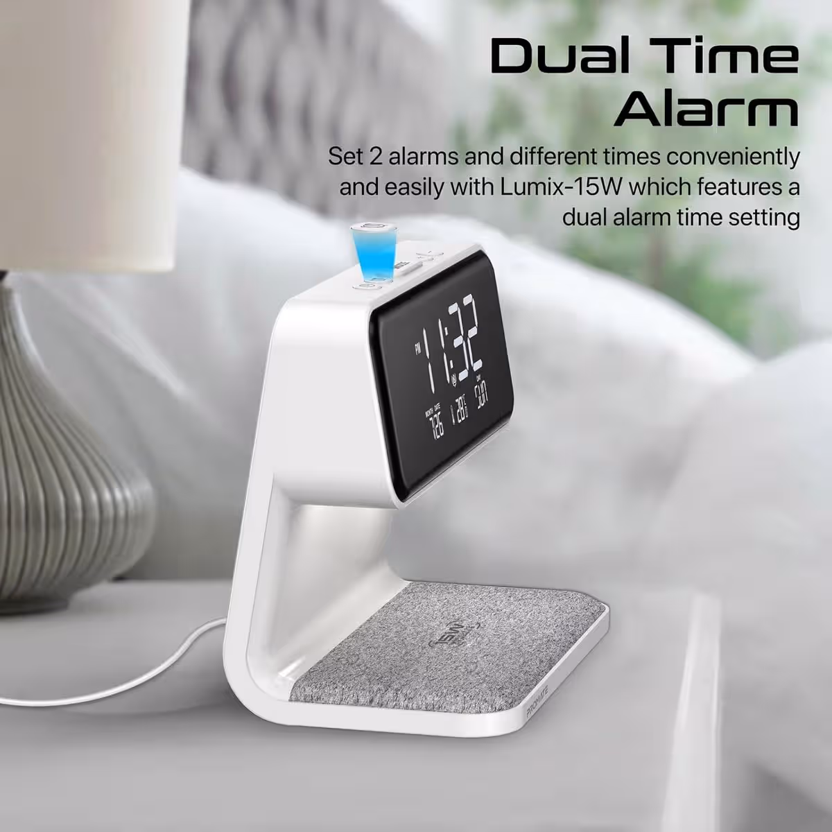 Promate 15W Wireless Charging Alarm Clock