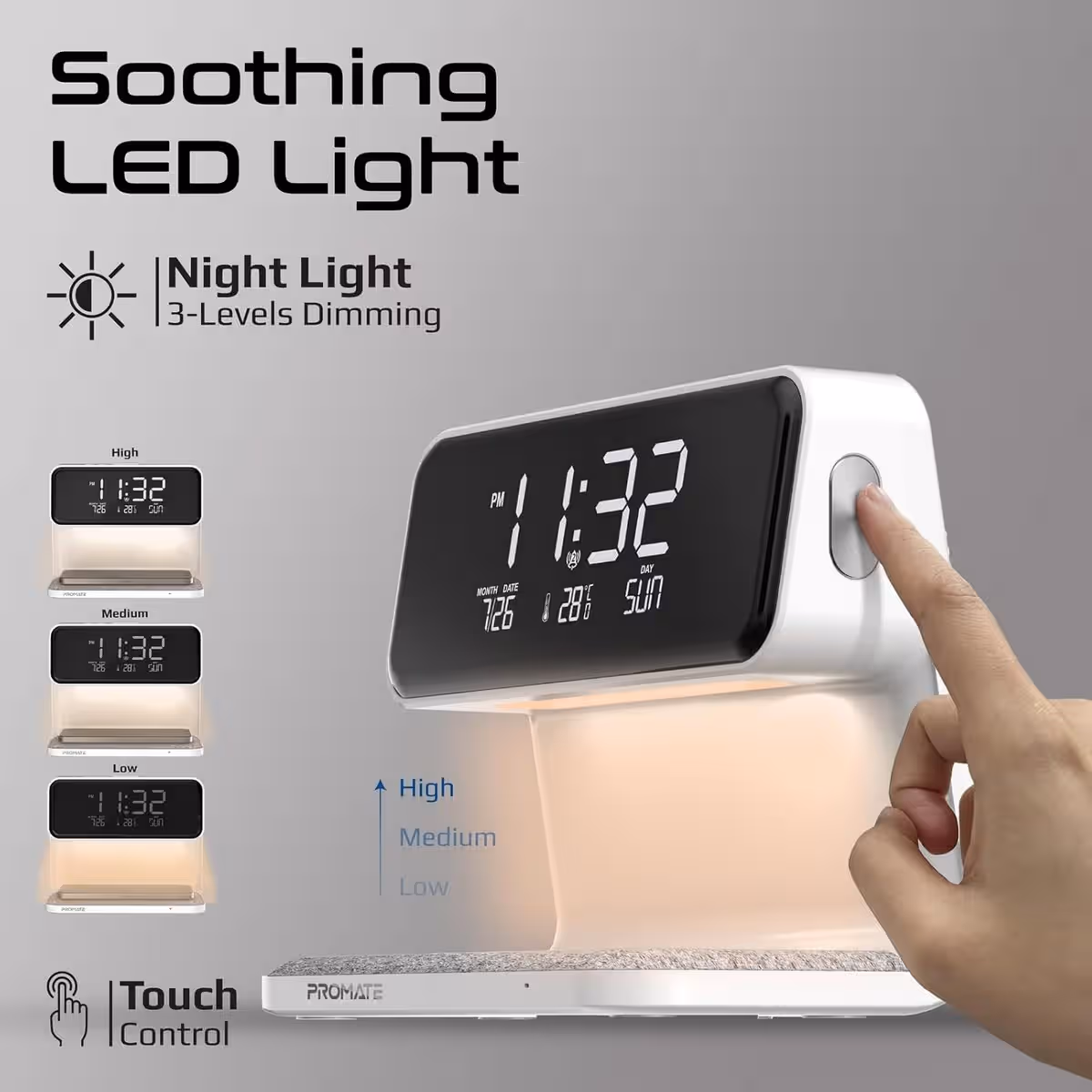 Promate 15W Wireless Charging Alarm Clock