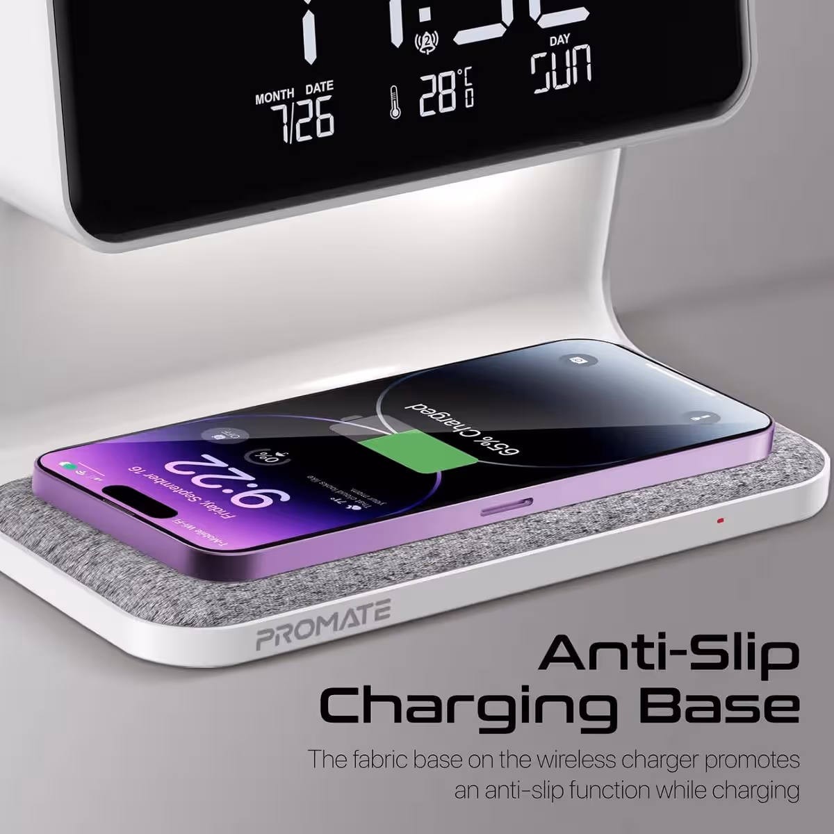 Promate 15W Wireless Charging Alarm Clock