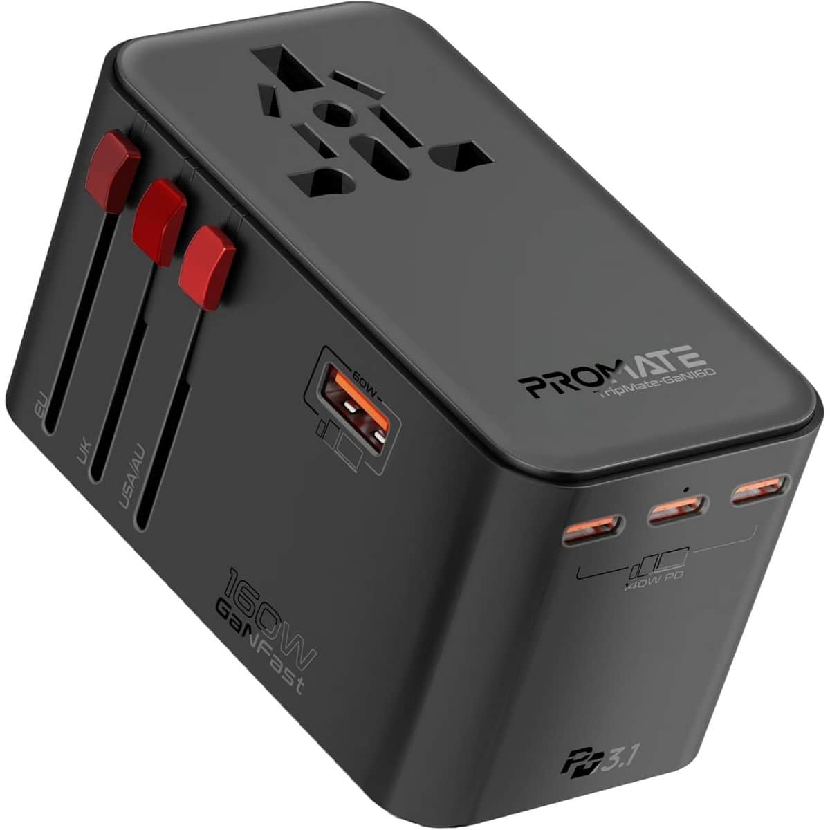 Promate 160W GaNFast Universal Travel Adapter