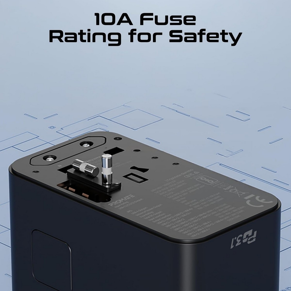 Promate 160W GaNFast Universal Travel Adapter