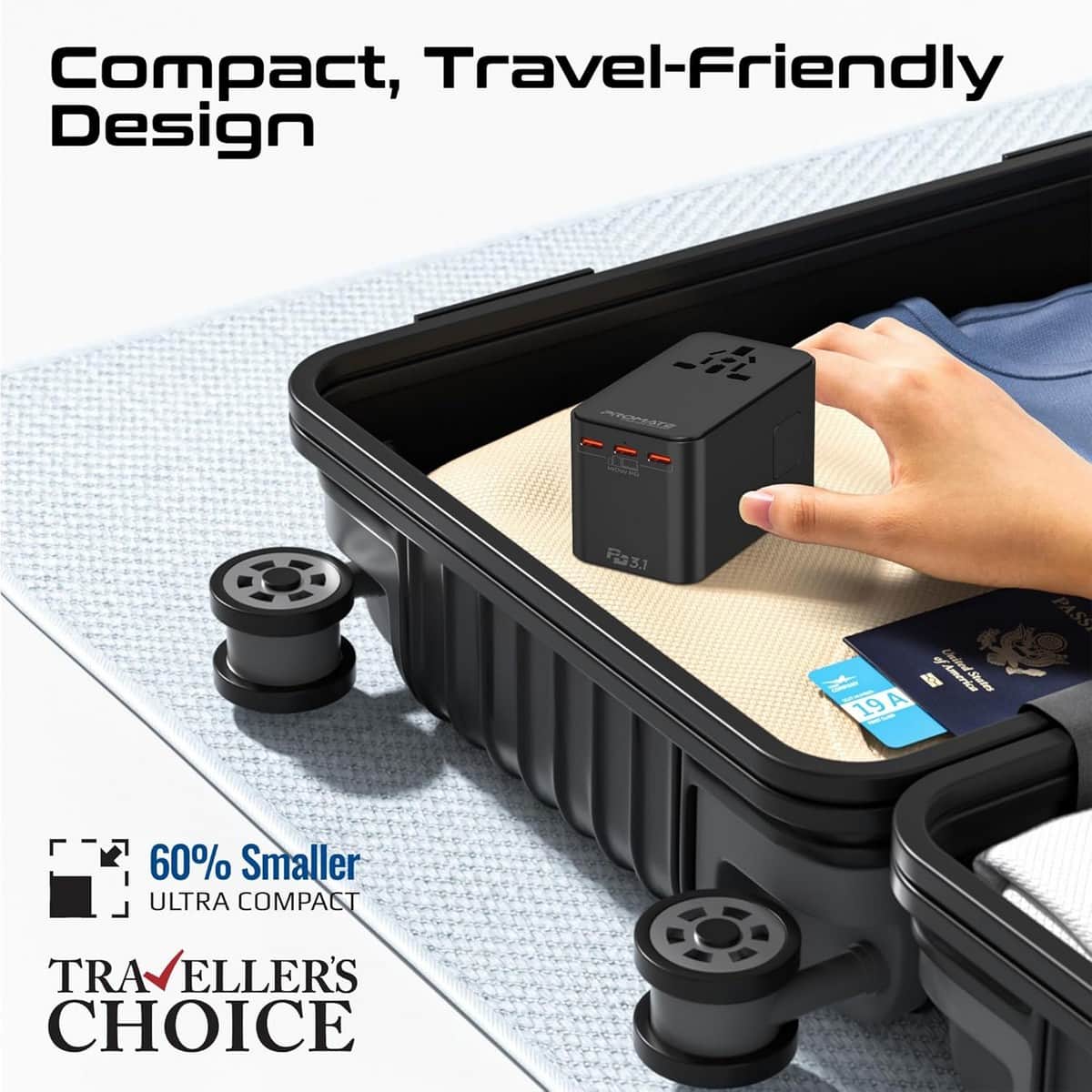 Promate 160W GaNFast Universal Travel Adapter