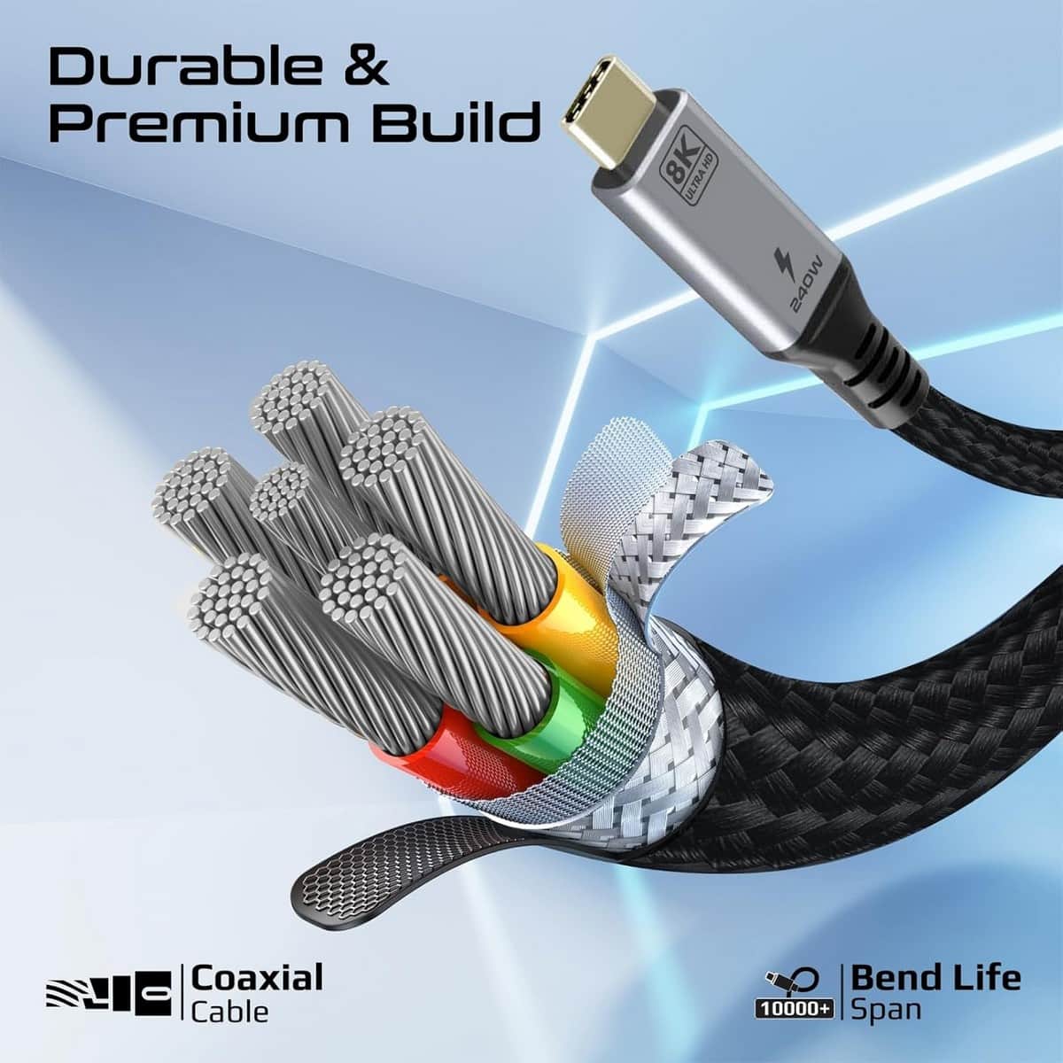 Promate 1.2m 240W 80Gbps USB4 to USB-C Cable