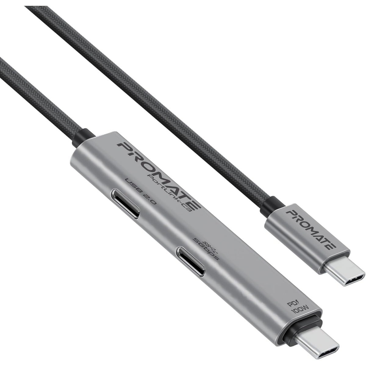 Promate 1.5m 100W 3-in-1 Multi-Port USB-C Charging Cable