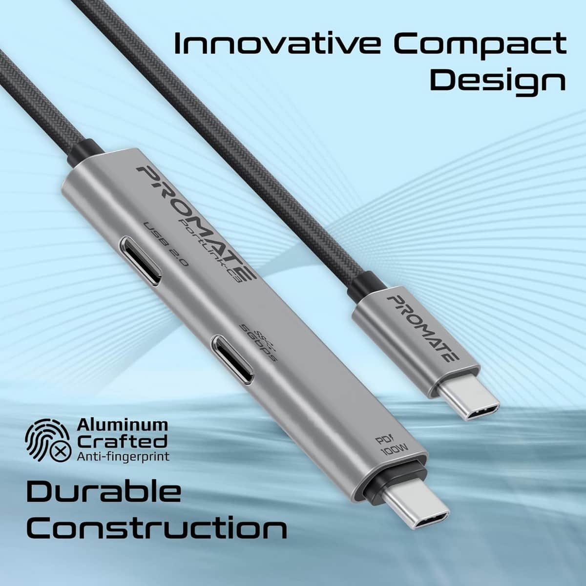 بروميت كابل شحن متعدد المنافذ 3 في 1 USB-C بطول 1.5 متر وقدرة 100W