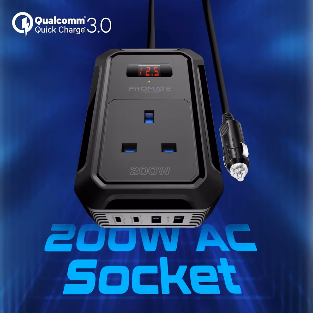 Promate 200W 5-in-1 DC to AC Adapter Car Power Inverter
