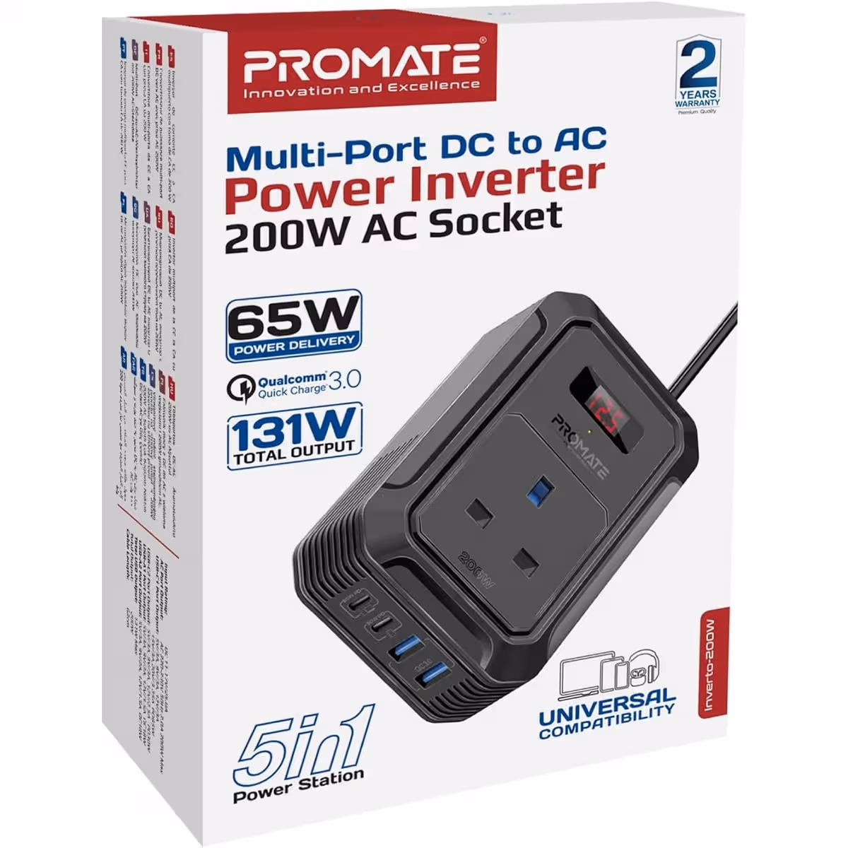 Promate 200W 5-in-1 DC to AC Adapter Car Power Inverter