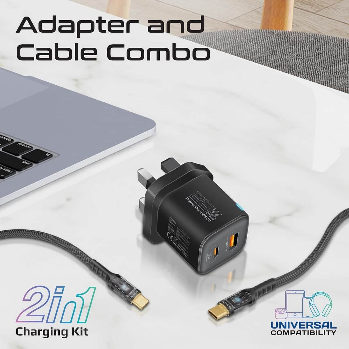 Promate 25W Wall Charger & Transparent USB-C Cable Set