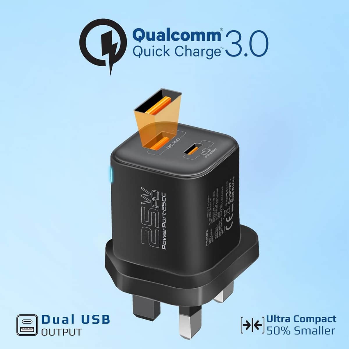Promate 25W Wall Charger & Transparent USB-C Cable Set