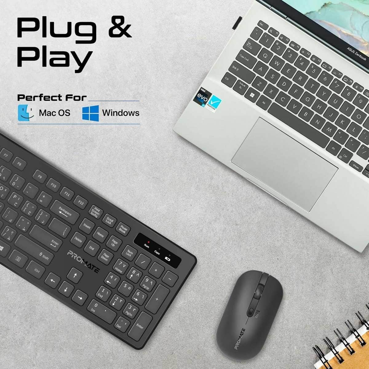 Promate 2.4GHz Wireless Keyboard & Mouse Combo