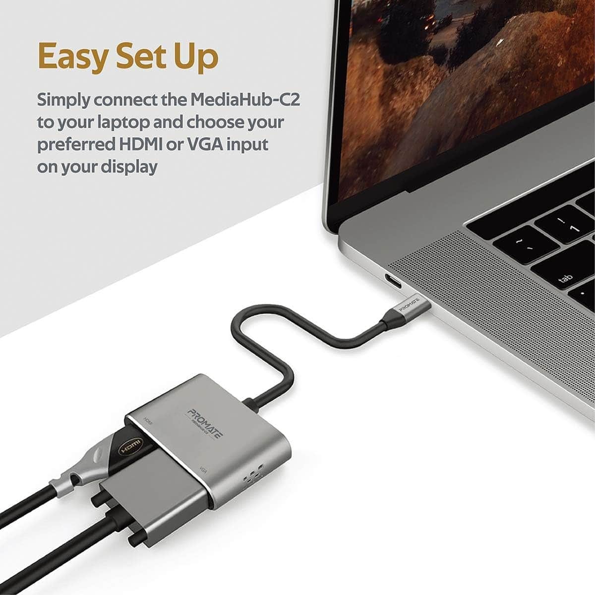 Promate 2-in-1 USB-C to VGA & HDMI Adapter