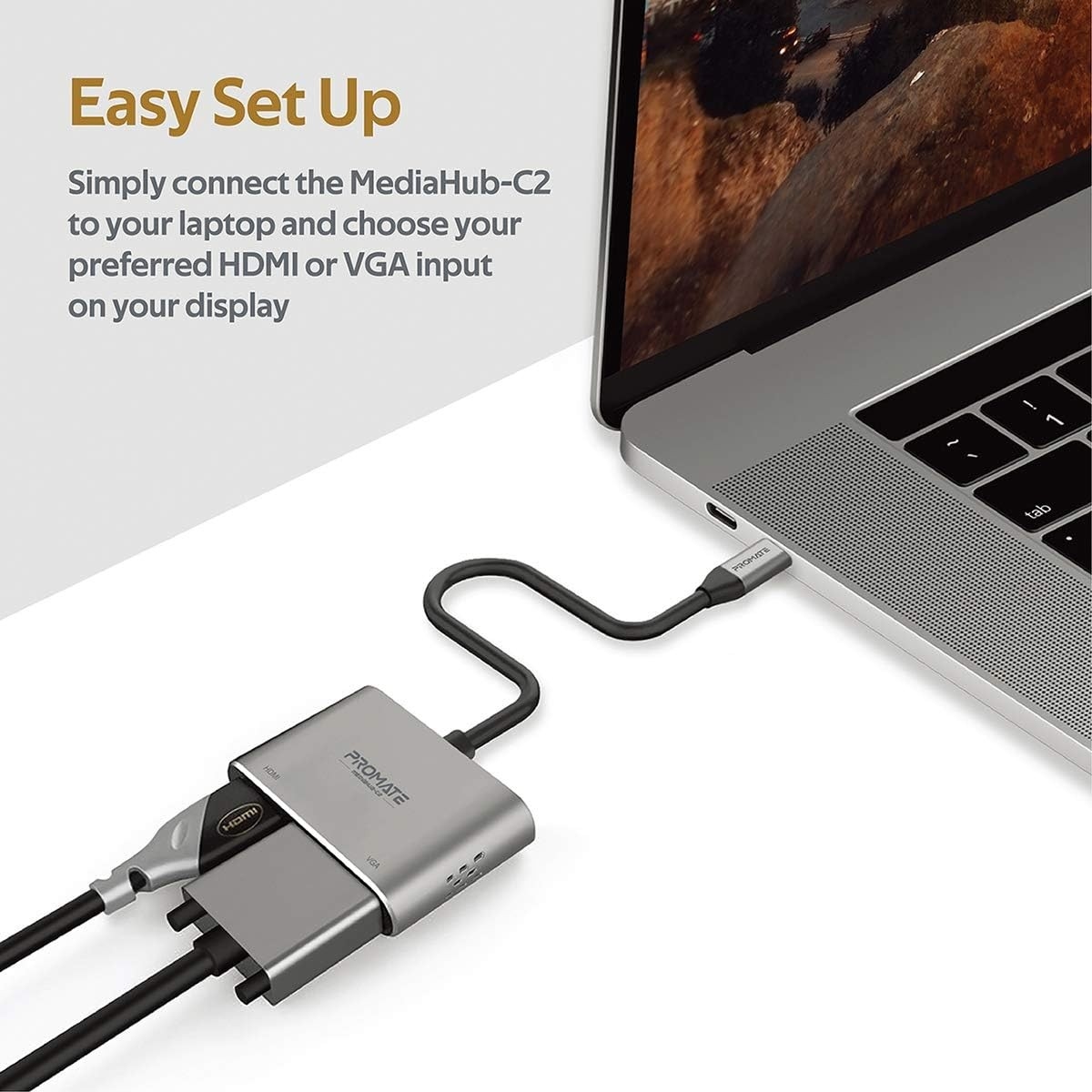 Promate 2-in-1 USB-C to VGA & HDMI Adapter