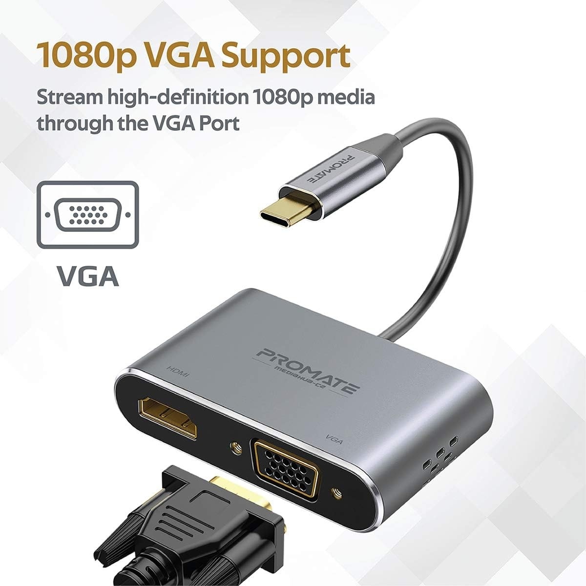 Promate 2-in-1 USB-C to VGA & HDMI Adapter
