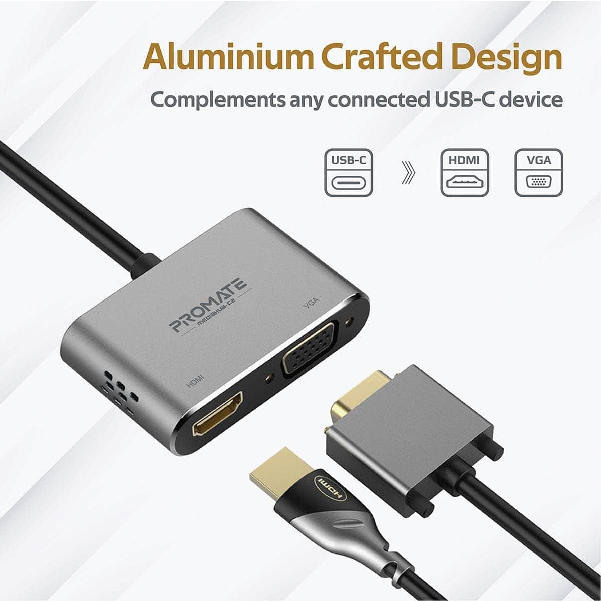 Promate 2-in-1 USB-C to VGA & HDMI Adapter