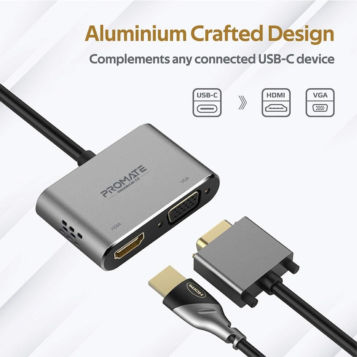 Promate 2-in-1 USB-C to VGA & HDMI Adapter