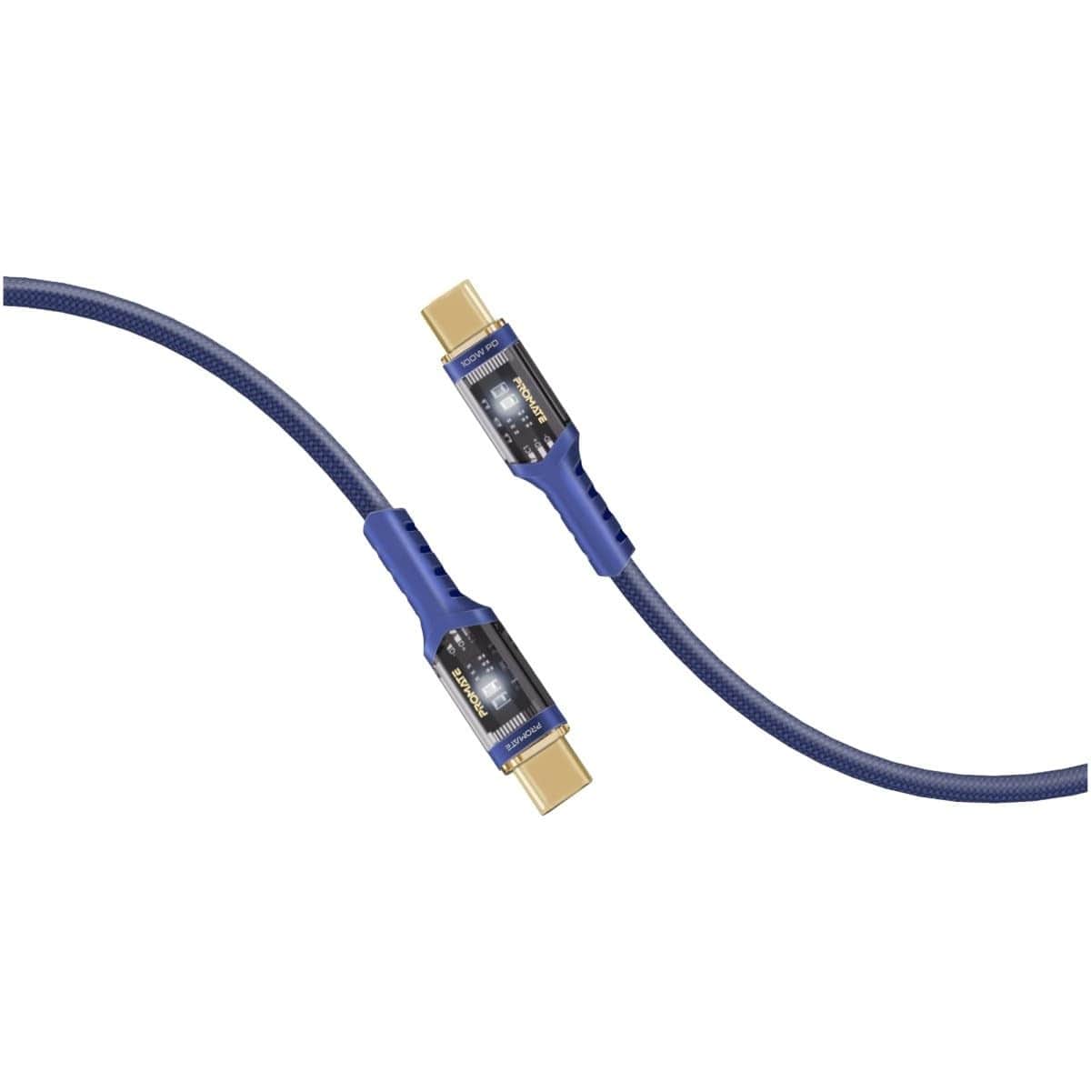 Promate 100W Transparent USB-C to USB-C Braided Cable