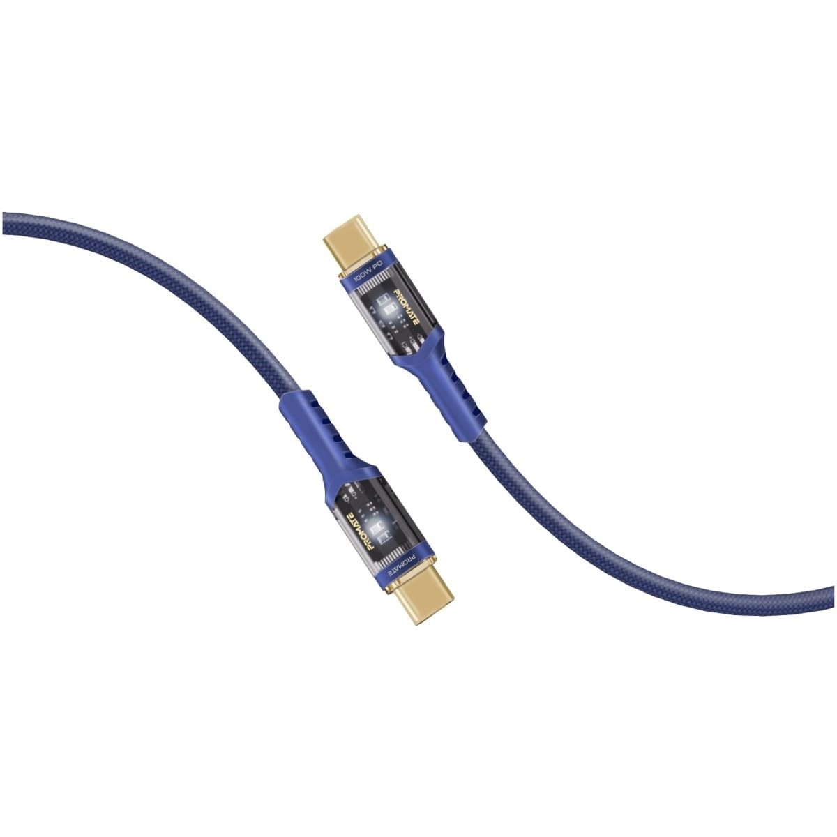 Promate 100W Transparent USB-C to USB-C Braided Cable
