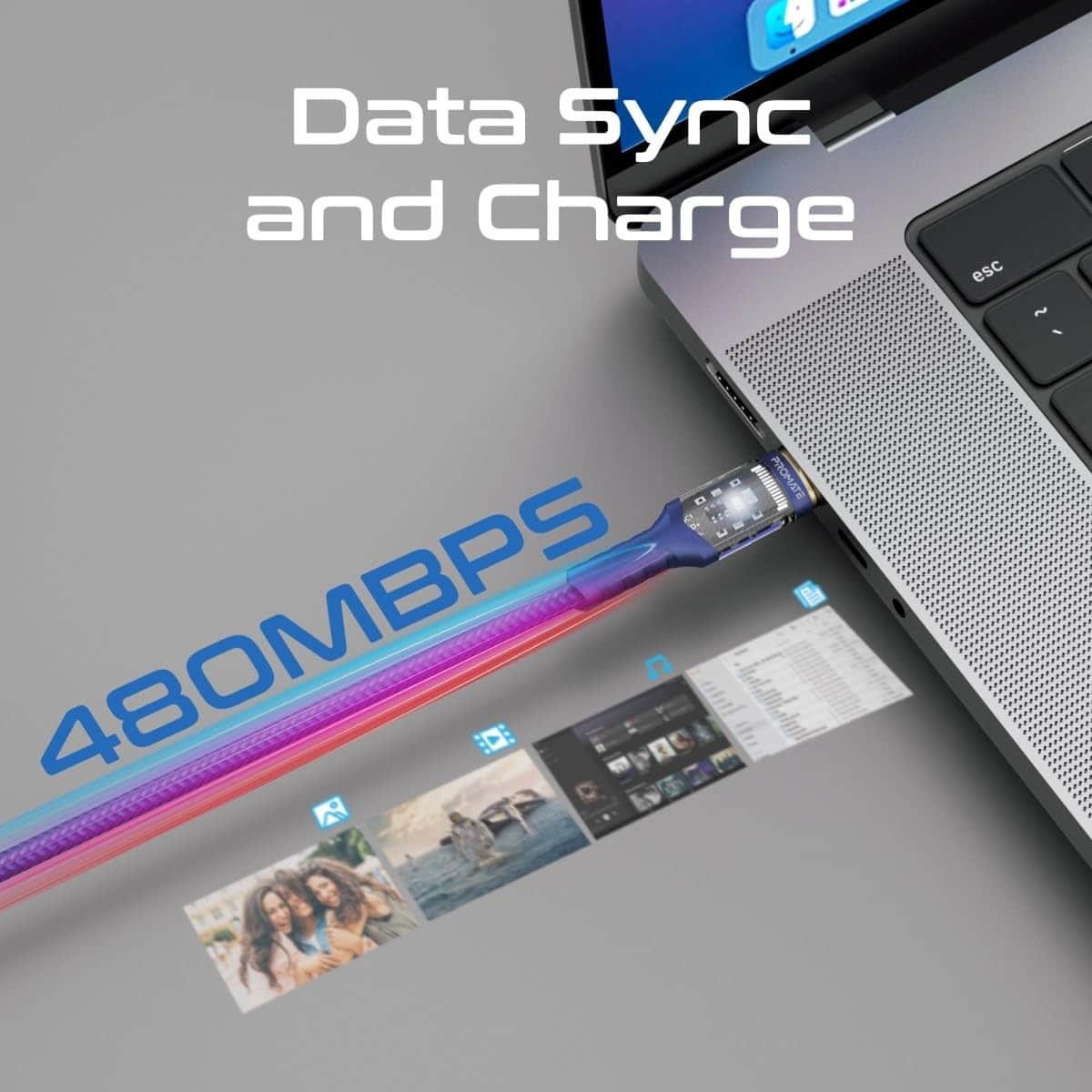 Promate 100W Transparent USB-C to USB-C Braided Cable