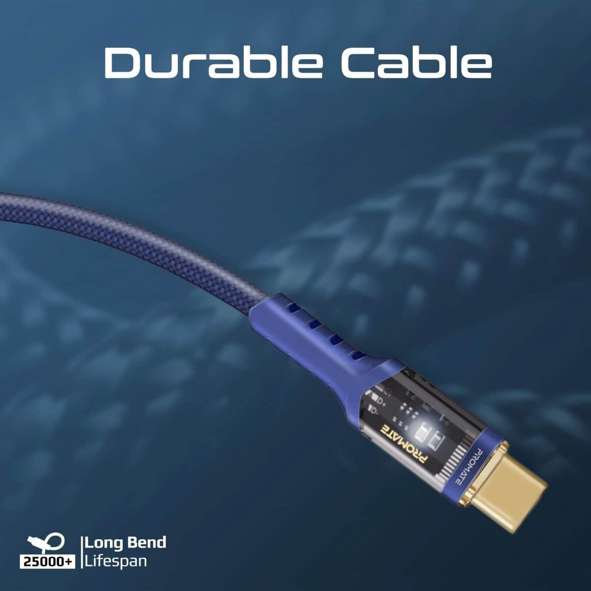 Promate 100W Transparent USB-C to USB-C Braided Cable