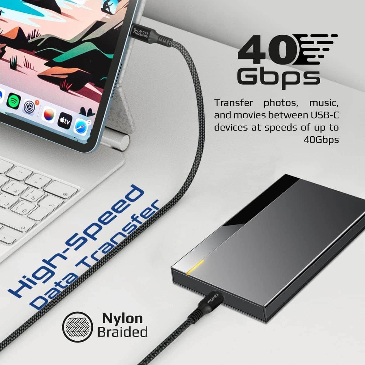 Promate 240W Thunderbolt 3 USB-C to USB-C Cable