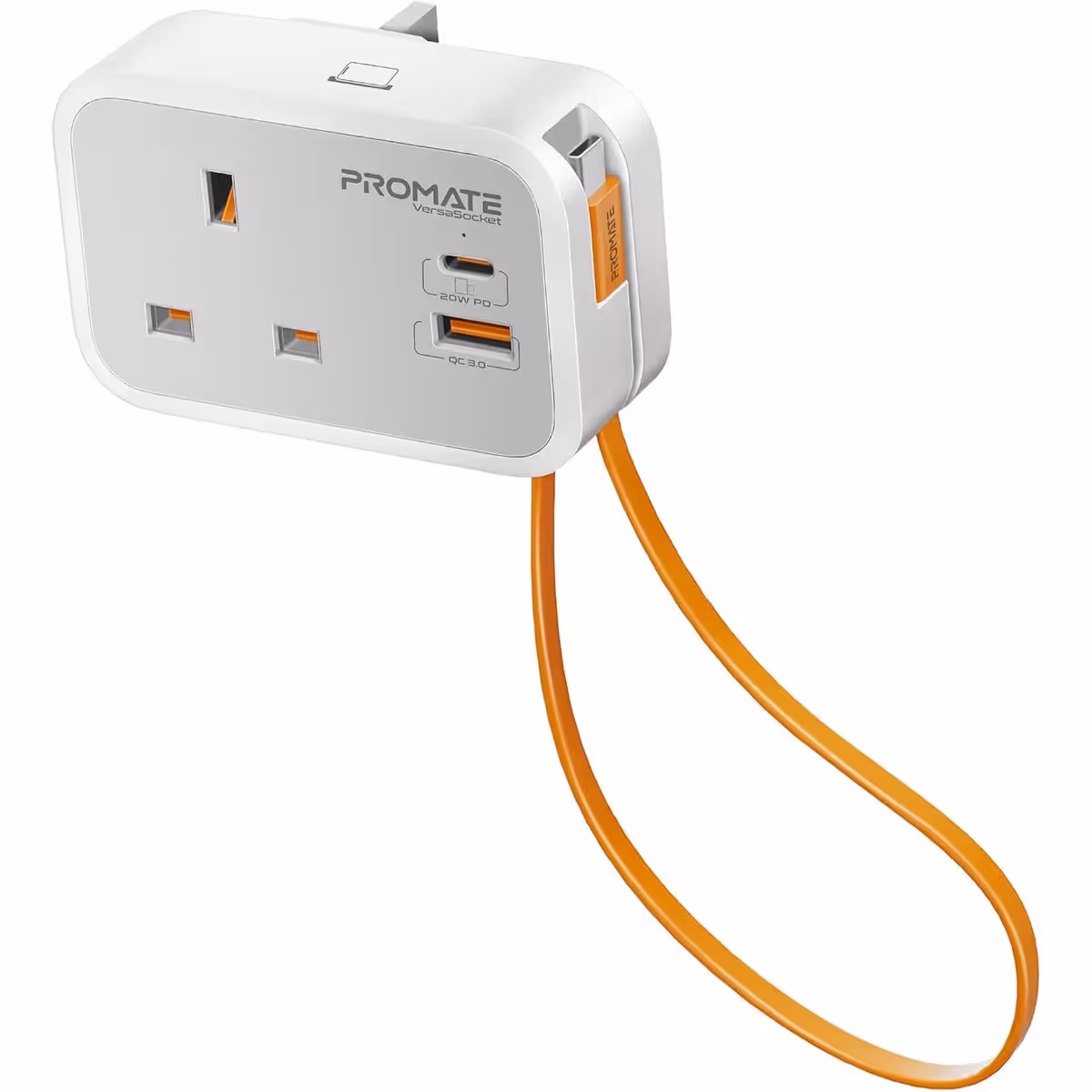 Promate 3250W 4-in-1 AC Socket Charger with Retractable USB-C Cable