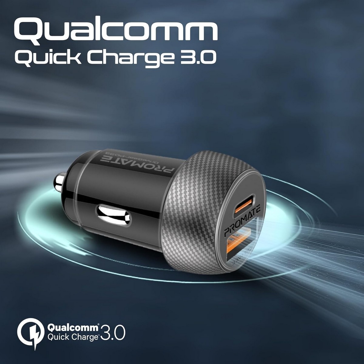 Promate 33W Dual Port Car Charger with Type-C Cable