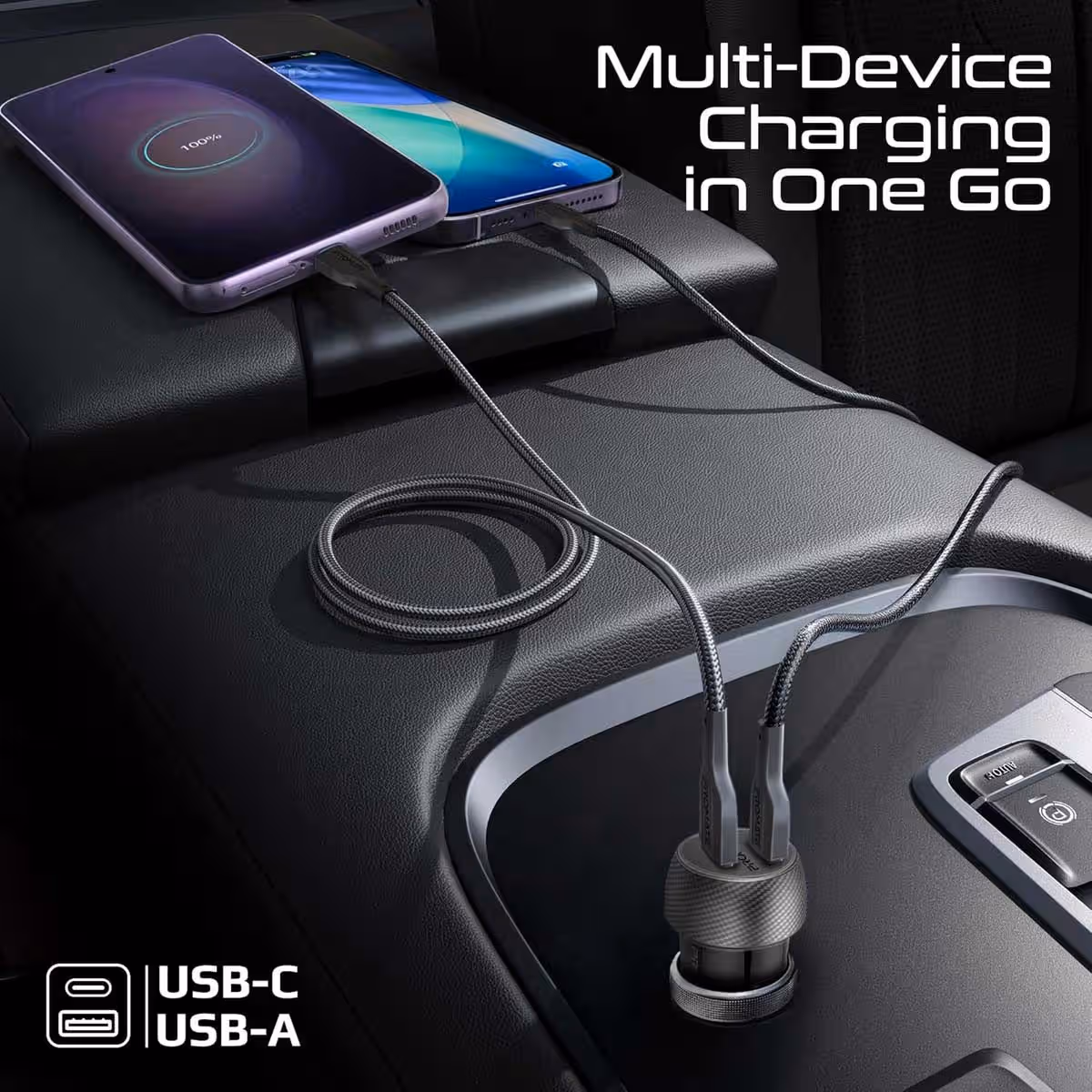 Promate 33W Dual Port Car Charger with Type-C to Lightning Cable