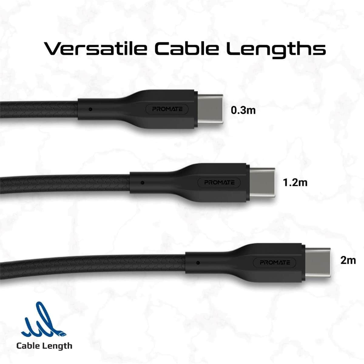 Promate 3-Piece USB-C to USB-C Cable Kit
