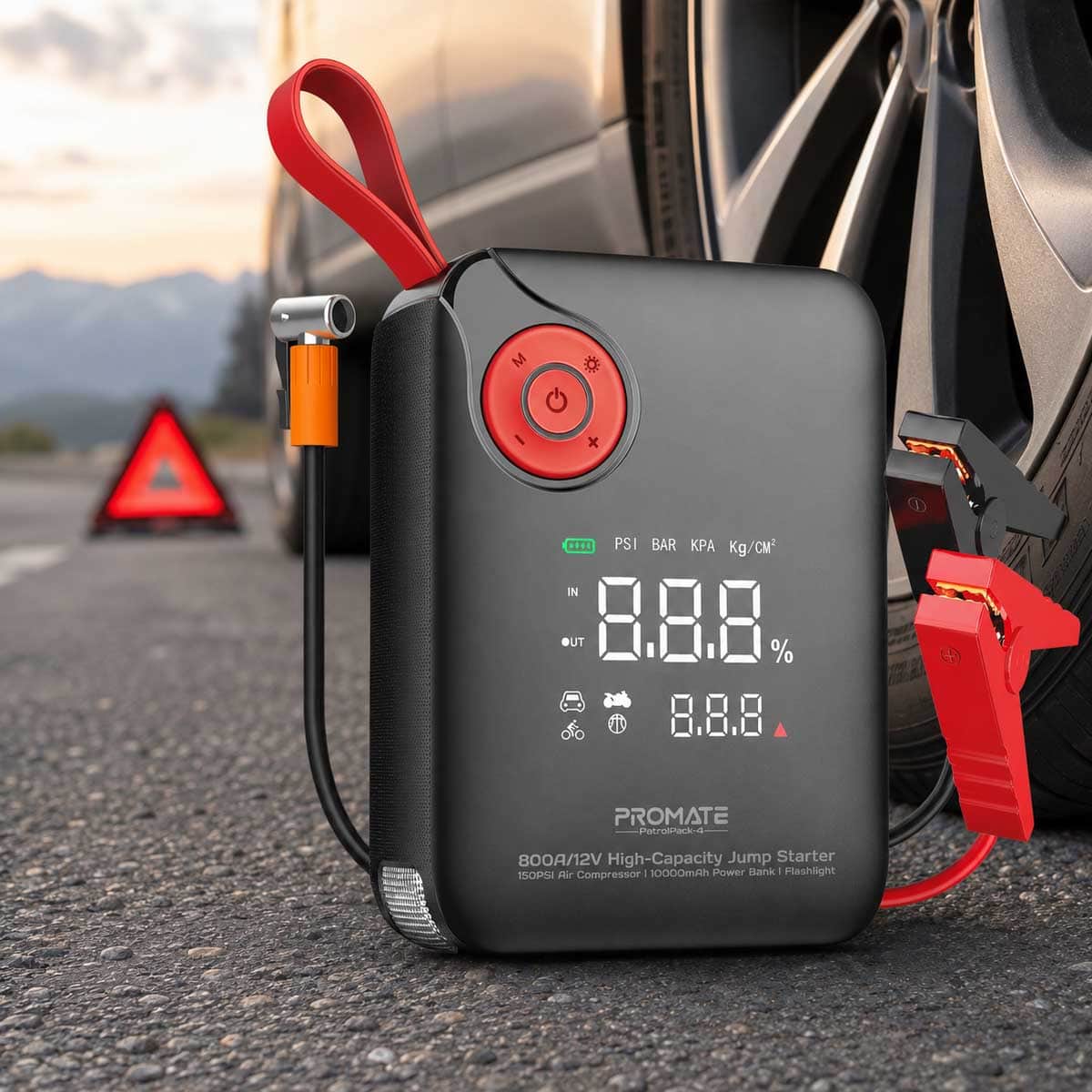 بروميت جهاز تشغيل بطارية السيارة 4 في 1 بقدرة 800 أمبير مع ضاغط هواء 150 PSI