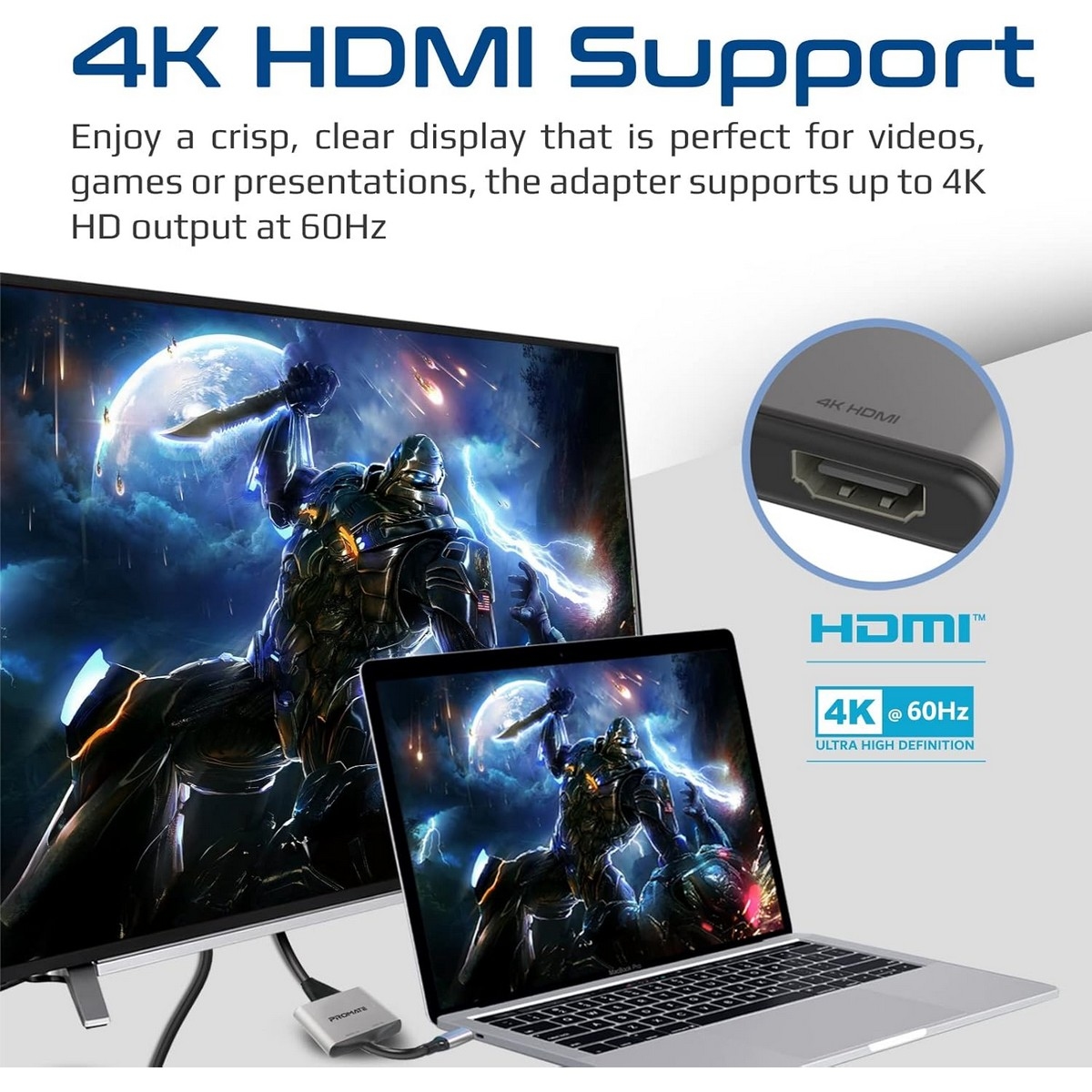 Promate 4K 60Hz USB-C to HDMI Adapter with Dual HDMI Ports