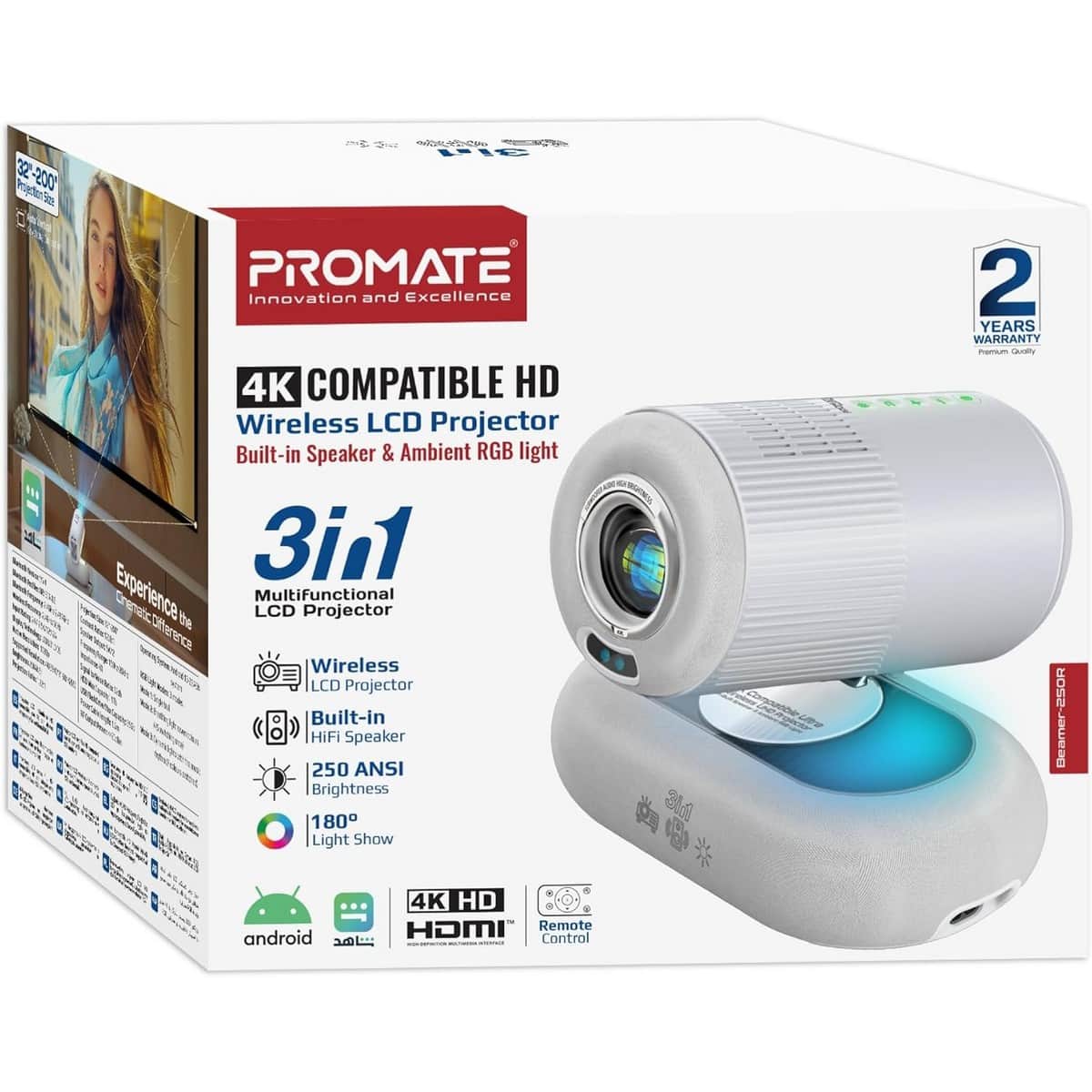 Promate 4K Wireless LCD Mini Projector