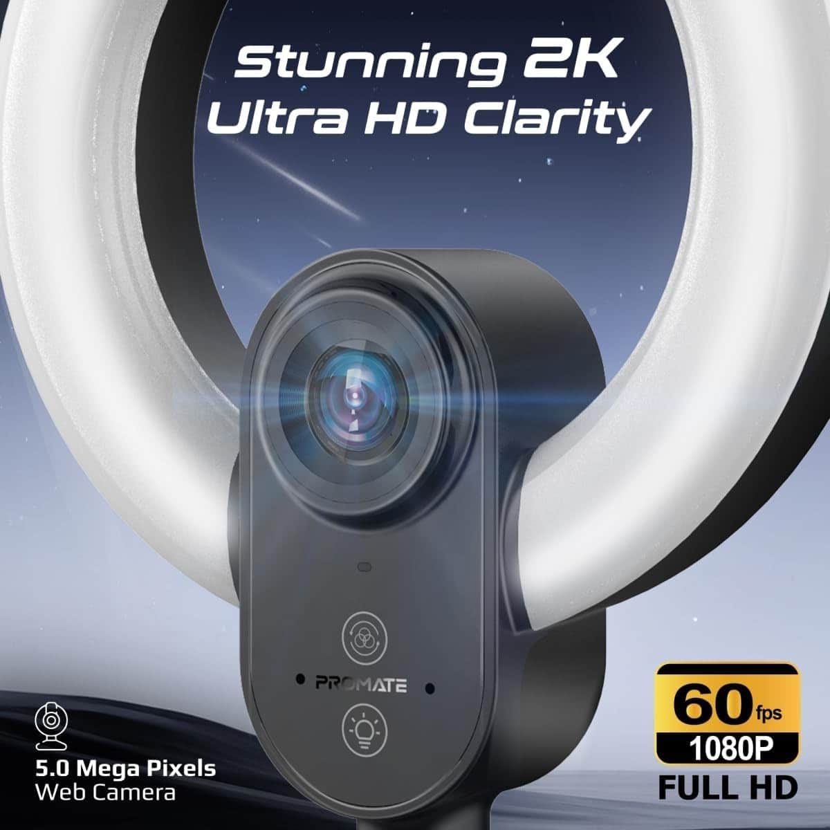 Promate 5.5" Ring Light 2K Ultra HD Webcam