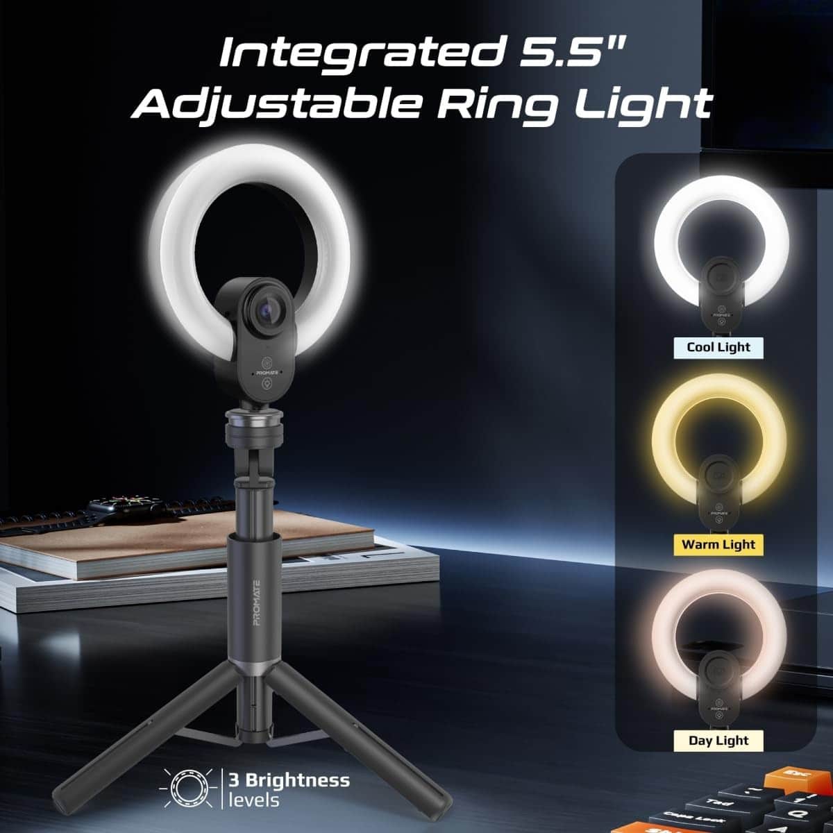 Promate 5.5" Ring Light 2K Ultra HD Webcam