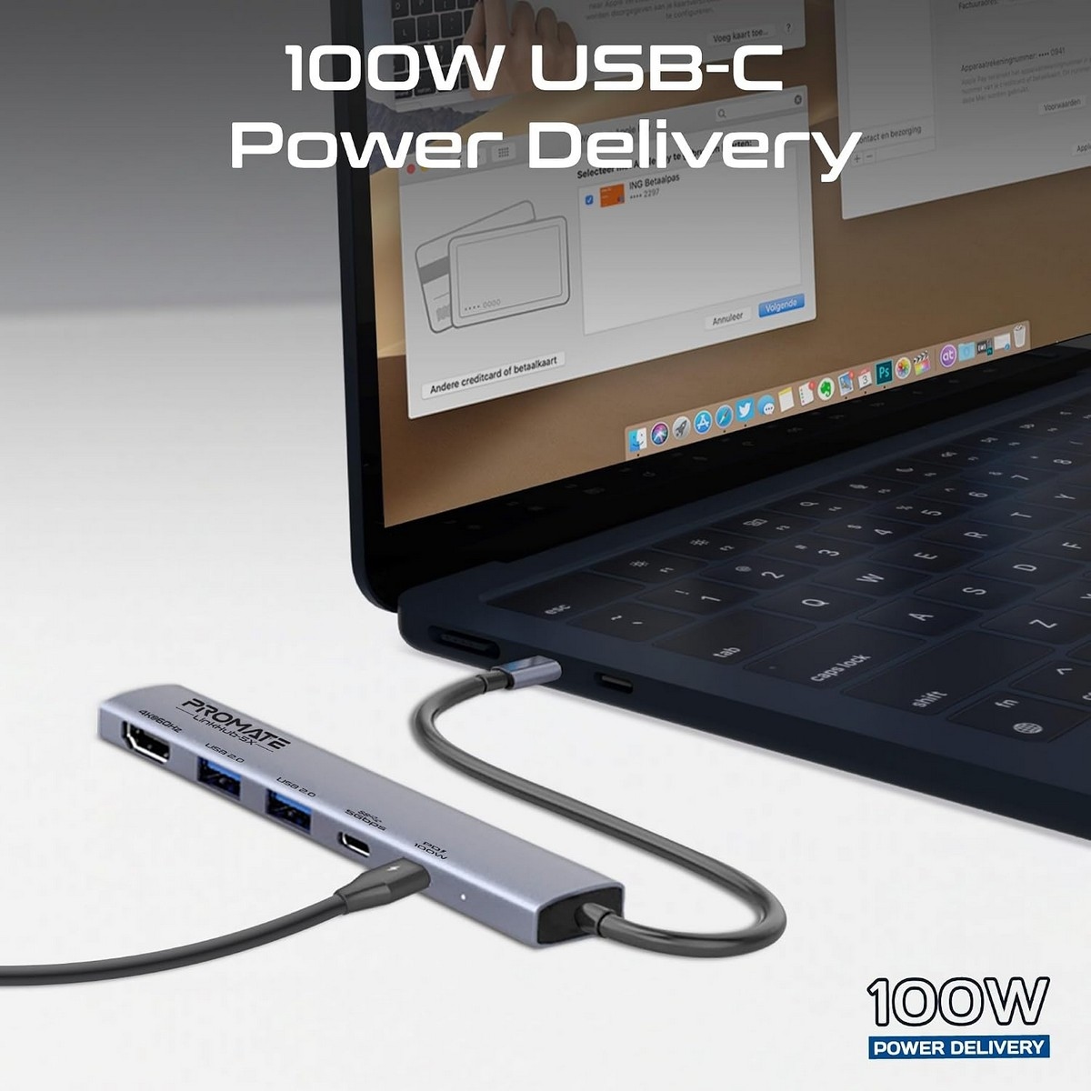 بروميت موزع USB-C متعدد المنافذ 5 في 1 بدقة 4K بمعدل 60 هرتز