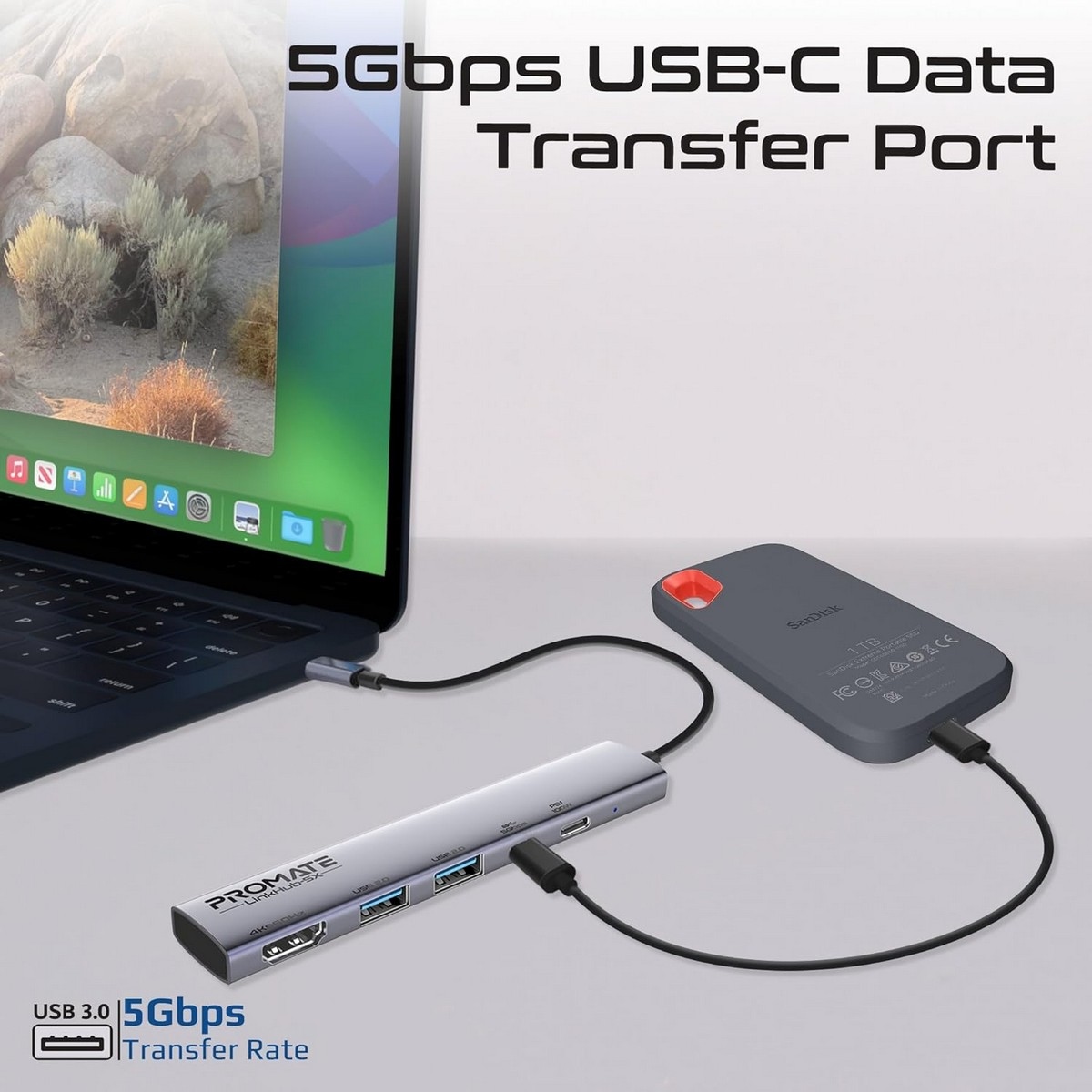 بروميت موزع USB-C متعدد المنافذ 5 في 1 بدقة 4K بمعدل 60 هرتز
