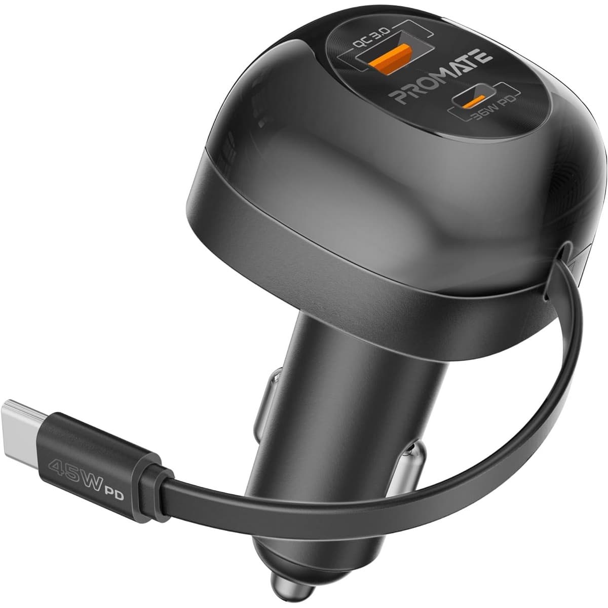 Promate 62W Multi-Port Retractable USB-C Car Charger