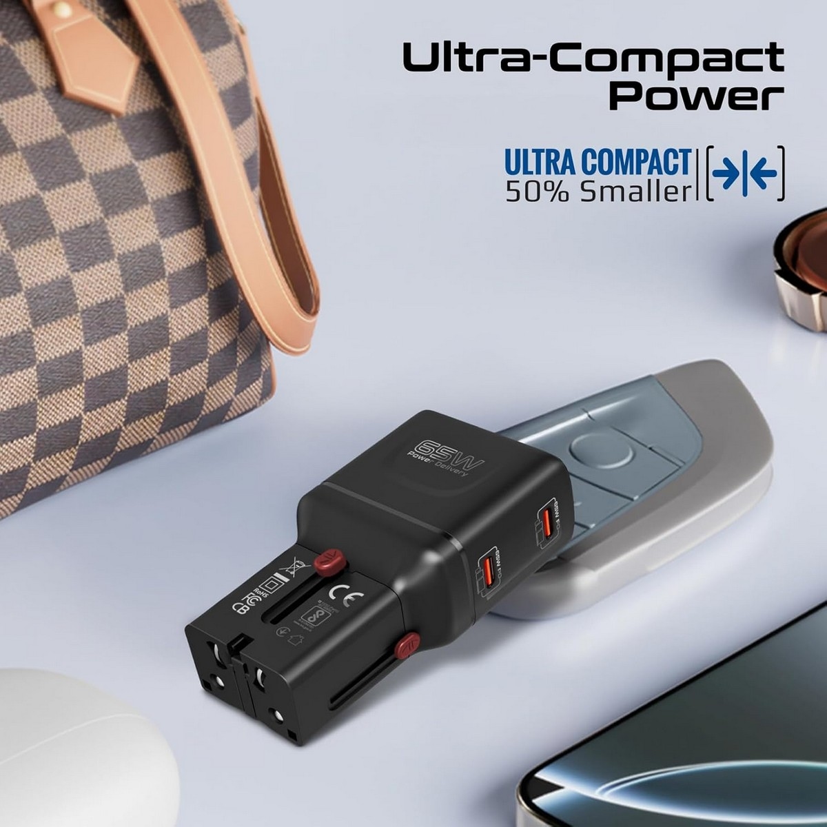 Promate 65W GaNFast Universal Travel Adapter