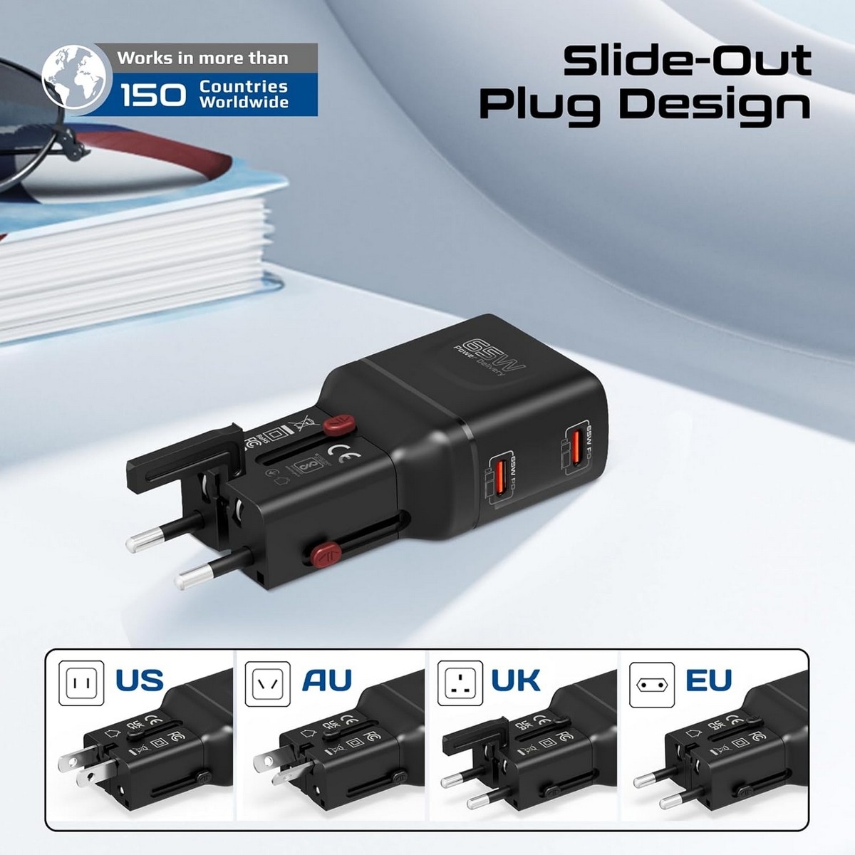 Promate 65W GaNFast Universal Travel Adapter