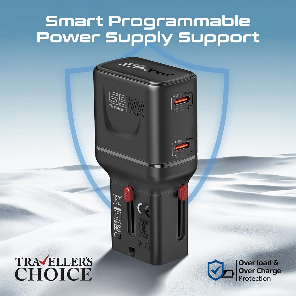 Promate 65W GaNFast Universal Travel Adapter
