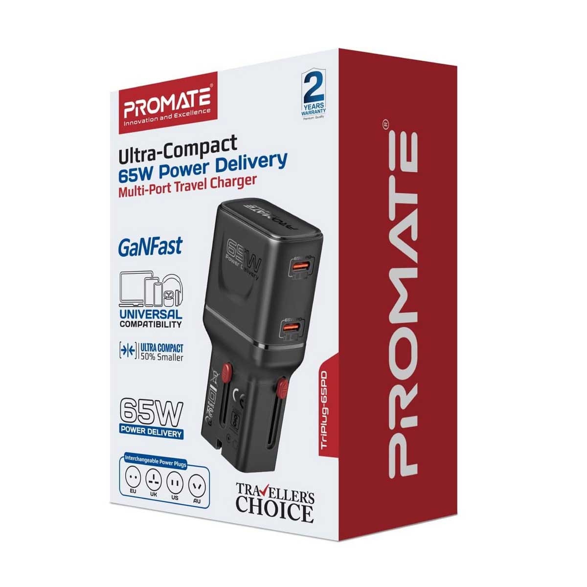 Promate 65W GaNFast Universal Travel Adapter