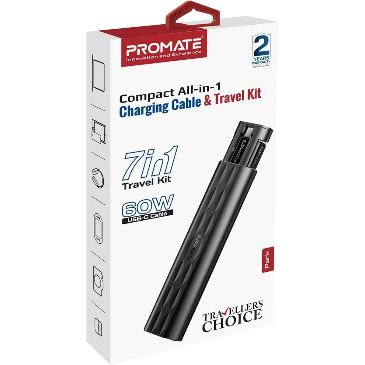 Promate 7-in-1 Travel Kit with 60W USB-C Cable & Storage Case